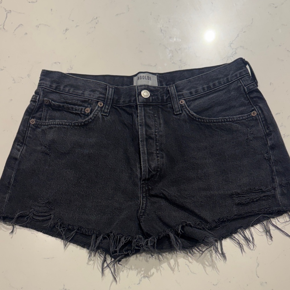 Agolde Women's Distressed Black Jean Shorts